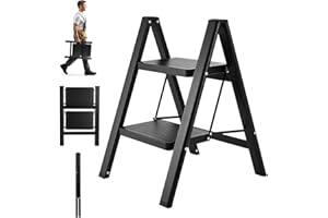 Casgee Trittleiter 2 Stufen Klappbar, rutschfeste Leiter, Tragbar klapptritt, Kleine Leiter mit Verbreitertem Pedal, Klappleiter Belastbar bis 150 kg, Haushaltsleiter für Haushalt und Küche, Schwarz