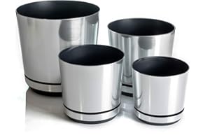 KORAD Übertöpfe Satz 4 Stück gebürstetes Aluminium 16 cm, 18 cm, 21 cm, 26 cm - dekorative Übertöpfe in 4 der Größe von 16 cm, 18 cm, 21 cm, 26 cm für Blumen. OSL S4/124