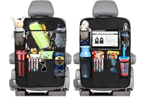 Fitwish 2 protectores para el respaldo del coche, bolsillos grandes y soporte para tableta de iPad, organizador de asiento trasero para niños, protección para el coche (negro)
