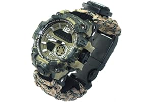 Ghzste Survival Military Digital Watch,Outdoor Camping Survival Watch Multi Functional Bracelet Compass Whistle Paracord Bracelet Equipment Tools Kit (Autumn leaves)