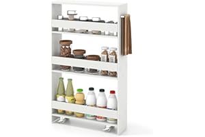 COSTWAY COSYWAY Carrello Portaoggetti da Cucina, Scaffale con Maniglia Laterale e Ruote, Carrello Salvaspazio con 3 Scaffali Stretti, 47,5x13x80,5 cm (Bianco+Bianco)
