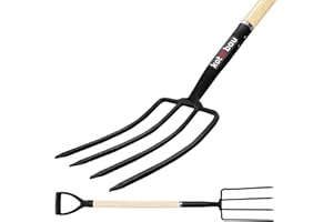 KOTARBAU® Horca de Acero Templado de 4 Dientes, Horca de jardín, Campo, Horca con Mango de Madera, Horca para airear Suelos Duros y pedregosos, Horca para Trabajar el Terreno, Horquilla para huerto