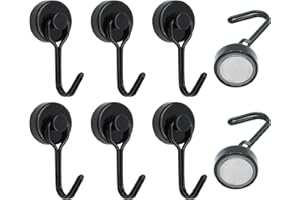 ZOCONE 6 Pezzi Ganci Magnetici Nero 14KG Forza, Neodimio Ganco Magnetici Cucina Ruotabile Ganci Magnetico Forti per Cucina Camera da letto Bagno Armadietti Calamita da Frigo(Nero)