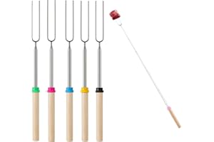 ZPLASK 5 Pcs Marshmallow Toasting Kit, Extendable Stainless Steel Smores Kit for BBQ and Campfire, Marshmallow Sticks Fireplace Telescoping Marshmallow Sticks for Fire Pit Accessories