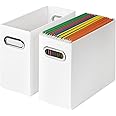 Ybaier 2 Packs File Organizer, Cardboard File Box for Letter Size, Small Storage Box, Hanging Folder Storage, Collapsible Hanging File Organizer with Handles for Office/Home/School (White)