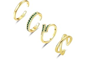 LOFITOR 4 Stück 14K Gold Gefüllte Zehenring Verstellbare Zehenringe Set für Damen Grün Einfach Süß Wasserdicht Gold Opal CZ Herz Offene Zehenringe Sommer Strand Fußschmuck