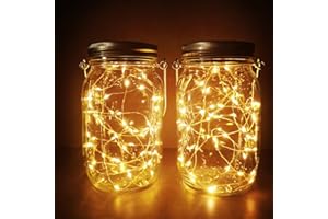 Jorft Solarlampen für Außen USB, 1000ml Solarlaterne Solarleuchte Einmachglas Mason Jar Licht 50 LED Lichterkette Wasserdichte Solarleuchten Balkon Deko Hängend für Party, Hochzeit Wand Tisch 2 Stück