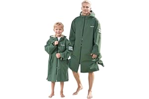 Owntop Parka do pływania dla dzieci i dorosłych, wodoodporna i podszewka sherpa, naszywka na ramię z rzepem, ponadwymiarowe, ponczo surfingowe z kapturem, szlafrok