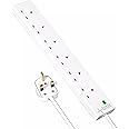 STATUS Multi Plug Extension | 6 Socket Extension Cable | 2m Extension Lead | 13A Surge Protected with Neon Indicator| S6W2MSPS12 White