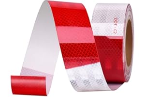 Onerbuy Waterproof Reflective Safety Tape Hazard Caution Warning Sticker High Visibility Strong Adhesive Reflector Roll for Cars, Trucks, Trailers, 6M/20ft, Red & White (6M)