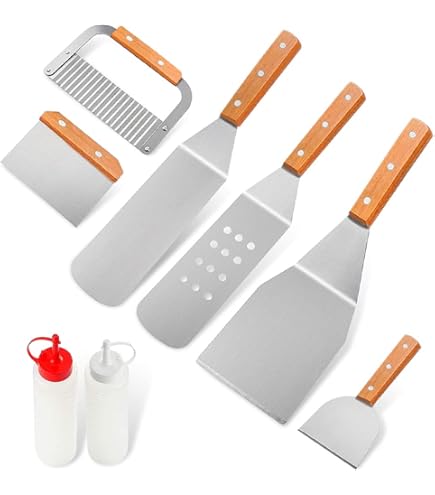 Set Di 12 Accessori Per Piastre E Griglie - Spatole, Raschietti In Acciaio - Per Barbecue E Cucina - Foto 3