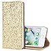 Produktbild iPhone 8 Hülle,iPhone 7 Schutzhülle,KunyFond Ledertasche Flip Case Schutzhülle Brieftasche im BookStyle Retro SchönSparkle Bling Glänzend Glitzer PU Leder Hülle Handytasche Kunstleder Lederhülle Folio PU Leather Wallet Case Schutz PU Lederhülle Handyhülle Schale Bumper Dünn TPU Back Rückseite Tasche Ständer Etui mit Standfunktion Karteneinschub und Magnetverschluß Anti-Scratch Shell Etui Pouch Flip Klapp Cover für Apple iPhone 7/8 4.7",Gold