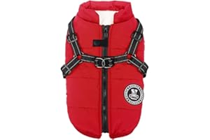 Poseca Dog Coat with Harness,Dog Coats Waterproof,Small Dog Harness Jacket,Puppy Winter Fleece Jackets,Winter Waterproof Coat with Reflective Harness and Zipper for Small Medium Large Dogs