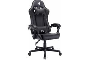 HLFURNIEU Sedia da Gaming, Poltrona Gaming Ergonomica, Sedia Gamer con Cuscino Lombare e Poggiatesta, Sedie da Gaming Regolabile in Altezza, Gaming Chair Nero