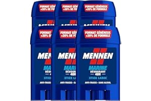 Mennen - MARINE Deodorant Homme 24H - Stick Large - Sans Alcool - Anti-Traces - 60 ml - Lot de 6