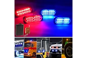 yifengshun 4x20 LED Luces Policia Para Coche 18 Modos EstroboscóPicos Con Control Remoto InaláMbrico Rojo&Azul Luz De Rejilla Para 12-24V AutomóViles Camiones LED Luz Estroboscopica