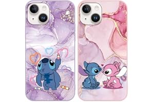 LYUBFDC [2 Confezioni Marmo Cover per iPhone 14 Plus 6,7", Stitch Cartoon Anime con Pattern Custodia per iPhone 14 Plus Cover Morbido TPU Silicone Antiurto Kawaii Cartone Animato Protettivo Case
