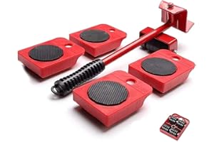 MacroHu Ruedas de Transporte para Mover Muebles Pesados, Juego de Rodillos Elevadores, Herramientas de Movimiento Deslizantes - Rojo