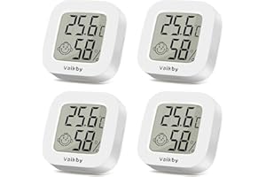 Vaikby Mini Digital Thermometer Hygrometer innen 4 Stück, raumthermometer zimmerthermometer temperatur und luftfeuchtigkeitsmesser, Hochgenauer temperatursensor für Innenraum Babyraum Wohnzimmer Büro