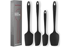 NoChoX 4 Pezzi Spatole in Silicone, Resistente al Calore 500 °F, Spatola da Cucina Utensili con Anima in Acciaio, Senza BPA, Antiaderente, Spatula Silicone per Mescolare, Cuocere e Cucinare, Nero