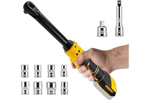 Orifesio 3/8'' Cordless Ratchet Wrench Set for Dewalt 20V Battery, Electric Ratchet 80N.m with 8 Sockets & 1/4'' Adapter & 3'' Extension Bar, Variable Speed Power Wrench with LED Light (No Battery)