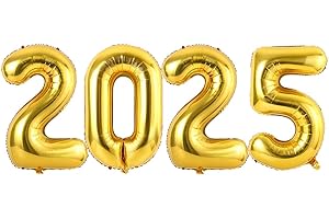 Ponmoo Foil Palloncini Numeri 2025 Oro 40" (101cm), Gonfiabili Elio o Aria, Gigante Palloncino Numero 2025, Pallone Decorazione Feste di Anno Nuovo