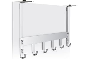 Luxear Over Door Hook Hanger, Adjustable Heavy-Duty 20KG Over The Door Coat Hanger Stainless Steel Rack Storage with 6Hooks No-Drilling for Clothes Towel Bag Hat Bathroom Bedroom Cloakroom