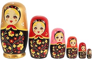Abaodam Muñecas Matrioskas Rusas De Madera Set De 6 Piezas Juguetes Apilables para Niños Decoración Artesanal para Cumpleaños Y Navidad 5.7 Pulgadas