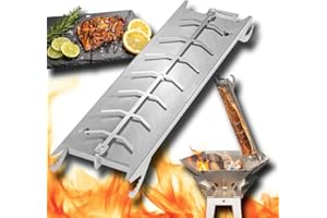 FENNEK Uchwyt na łososia ze stali nierdzewnej do palenisk i grilli kulistych, ze specjalnym mechanizmem napinającym, nie wymaga śrub, obracany o 180°, idealna alternatywa dla deski do wędzenia