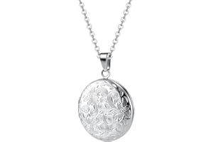 TOFBS Collar Foto Locket Personalizado Redondo Guardapelo Locket para Mujeres Collar Acero Inoxidable latón de Regalo Romántico Estampa Flores Joyería Personalizada Memorial para Madre