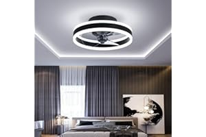 CAILO Ventilador de luz de techo, ventilador de techo silencioso con iluminación y control remoto, luces de techo ultrafinas de 16,5 cm, luz colgante de ventilador regulable de 24 W, color negro