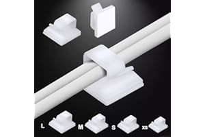 HOINY Self Adhesive Cable Management Clips, 60pcs Adhesive Cable Clips Wire Clips, Plastic Cable Organisers Sticky Wire Clips Wire Cord Holder, 4 Sizes (White)
