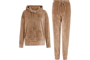 REORIA Set da donna a maniche lunghe con cappuccio e pantaloni della tuta girocollo in due pezzi tuta tinta unita