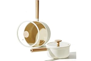 CAROTE Nonstick Saucepan Set with Lid, Ceramics Sauce Pans, Large Kitchen Pots Easy to Clean, Cooking Pot Saucepan Set, Induction Pot with Wooden Handle, PFOA Free (18/22CM 2PCS)