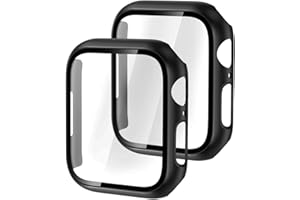 DULIPING 2 Pack Case for Apple Watch Series 9/8/7 45mm Built-in Tempered Glass Screen Protector, Overall Full Protective Bumper PC Cover for Apple Watch 9/8/7 (Black, 45mm)