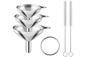 Entonnoir en Acier Inoxydable, Mezzar 3 Pièces Entonnoir Cuisine, Petit Entonnoir avec Brosse de Nettoyage et Anneau de Levage pour le Transfert de Liquides d'Huile Jus Confiture