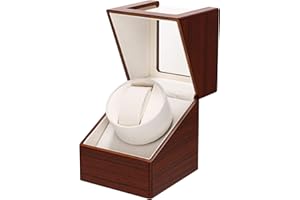 Gifort Scatola Carica Orologi Automatica, Scatola Orologio a Carica Automatica Singolo Cassa dell'Orologio in Legno, Custodia per Orologio con Motore Silenzioso, Alimentato a Batteria o Adattatore CA