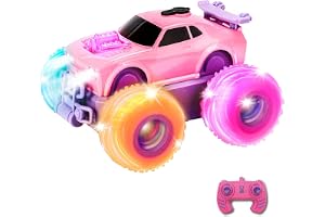 OMIRE Remote Control Car for Girl,Pink Princess RC Stunt Car with Flashing Light, Spray, 4WD 2.4Ghz Double Sided 360 Rotation & Drive Upright,Toy Gift for Girl Ages 6-12 with DIY Stickers for Birthday