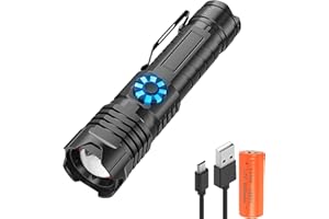 WINDFIRE Torcia elettrica USB ricaricabile da 300000 lumens, XHP99 LED tattiche con 4 modalità di regolazione Zoomable Torcia elettrica portatile potente impermeabile Torcia da campeggio Emergenza