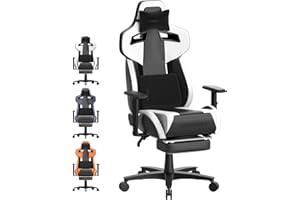 Ferghana Sedia da Gaming Ergonomica,Poltrona da Gaming Professionale con Regolabile Poggiatesta,Supporto Lombare,Poggiapiedi,Pelle di PU Sedia Ufficio Ergonomica,Sedia Gaming per Adulti Giovani,Bianco