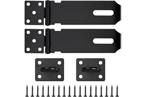 SINOFORT 4in Shed Door Latch 2Pcs Hasp Staple Hasp and Staple Heavy Duty Padlock Hasp Shed Door Lock Latch Lock Shed Latch Shed Locks and Latches for Garden Sheds Underground Garages Bedrooms Cabinets (Black)