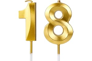 Vanyibro 18th Birthday Candles，Gold Number 18 Candle, Happy Birthday Cake Candles, Cake Topper Decorations for Birthday Party, Wedding, Anniversary Celebration Supplies