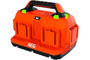AEG - Chargeur 18V, 6 ports, tension secteur 220-240V, pour batteries 18V de 1,5 à 9,0 Ah, mode charge en séquentiel.