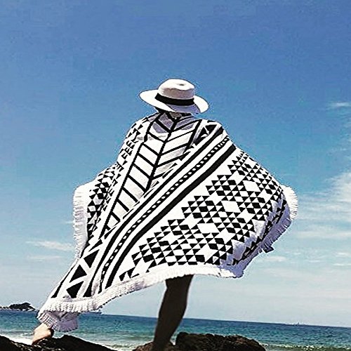 Wuiyepo Anti-Saison Runde Bettzeug Vorahnung Tischdecke Staubblockierung Stoff Vorhang Sofa Stoff Tapestry Hippie Boho Gypsy Tuch Strandtuch Picknick Decke Schal (Schwarz) - 3