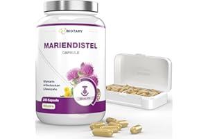 BIOTARY Chardon Marie Complexe Extrait – Artichaut Pissenlit – 80% de Silymarine – 240 gélules – 8 mois – 550 mg par capsule – Avec boîte à pilules – Vegan – Qualité Supérieure