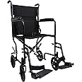 Aidapt Folding Lightweight Attendant Propelled Steel Wheelchair with Brakes, Lap Strap, Removable Swing Away Foot Rests and 19" Wide Seat. Ideal for Every Day Use Indoors and Outside