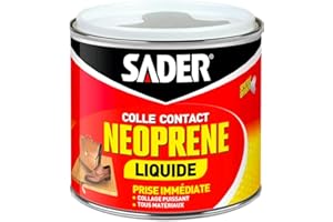 Sader Colle Contact Néoprène Liquide – Colle Extra Forte Tous Matériaux – Prise Immédiate – Idéale pour Surfaces Horizontales – Applicable au Pinceau – Boîte de 500 ml