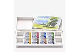 Winsor & Newton Acuarela Cotman - Set temático de bolsillo - Paisaje, 8 medio godets + 1 pincel de viaje, colores surtidos