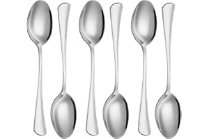AEX Premium Table Spoons, Stainless Steel Spoon Set of 6, Round Edge & Mirror Polished, Dishwasher Safe, 20.5cm.[Silver]