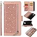 Produktbild Shinyzone Glitzer PU Hülle für Huawei Mate 20 Lite,Brieftasche Leder Klappetui mit Reißverschluss Tasche,Bling Cover mit 9 Kartenfächer und Handschlaufe Magnetische Standfunktion,Rose Gold